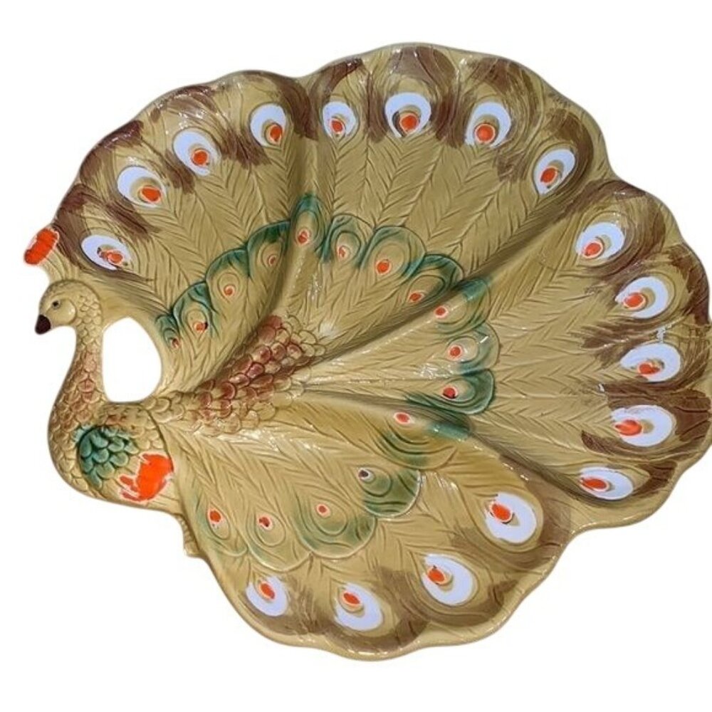 Vintage Peacock Shaped Ceramic Serving Platter